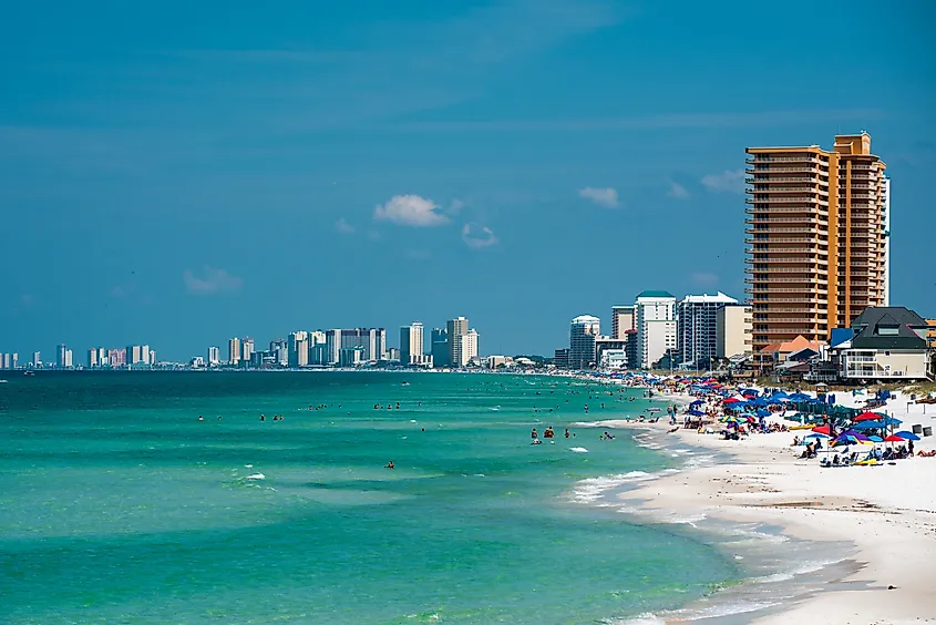 Turquoise waters of Panama City Beach, renowned for its world-class resorts.