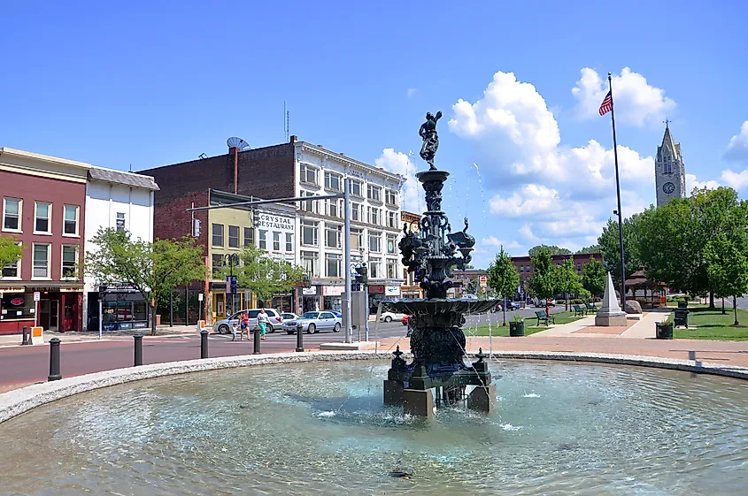 Historic fountain in the Public Square in downtown Watertown, New York.
