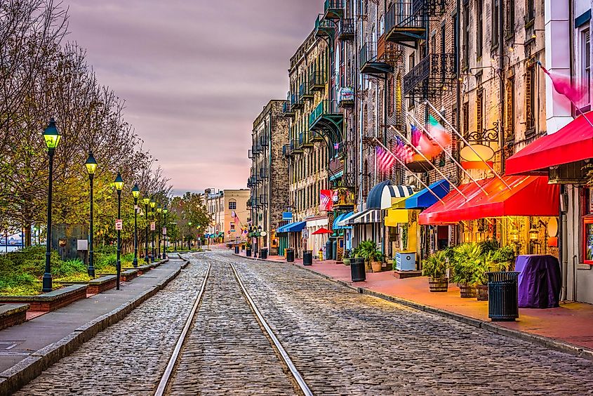 The beautiful River Street in Savannah, Georgia. 