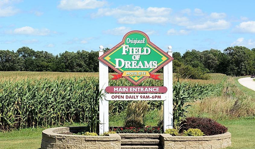  Field of Dreams movie site sign. The 1989 film starring Kevin Costner was filmed on the Lansing Family Farm.