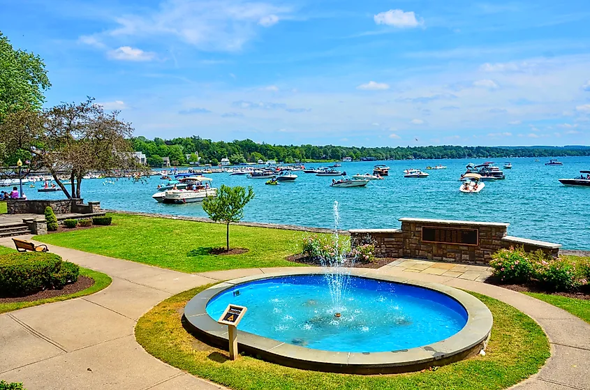 Scenic view of Skaneateles Lake from Shotwell Memorial Park, Skaneateles, New York.