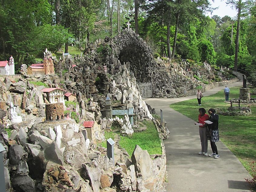 Miniature reproductions of religious structures at Ave Maria Grotto in Cullman, Alabama