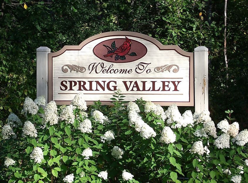 Welcome sign in Spring Valley, Wisconsin, via 