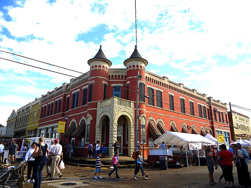 Historic buildings in downtown Abbeville, Louisiana.