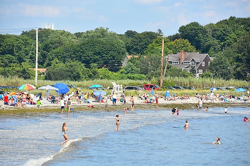 People having a great day by the beach in Jamestown, Rhode Island