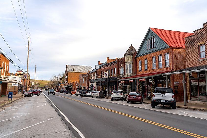 Main Street in Hermann, Missouri, just next to Schiller Street.