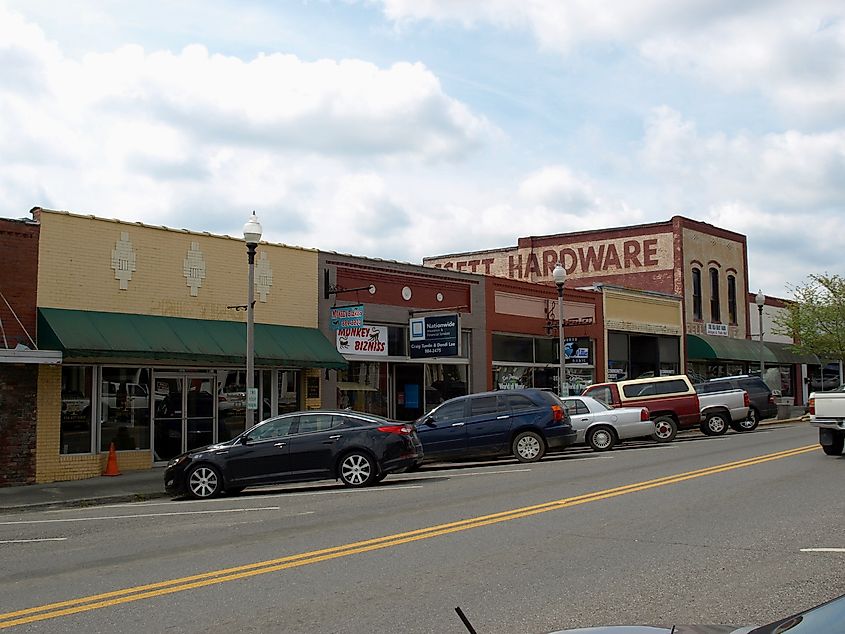 Buildings on the 1900 block of Cogwell Avenue in Pell City, Alabama, located in the Pell City Downtown Historic District.