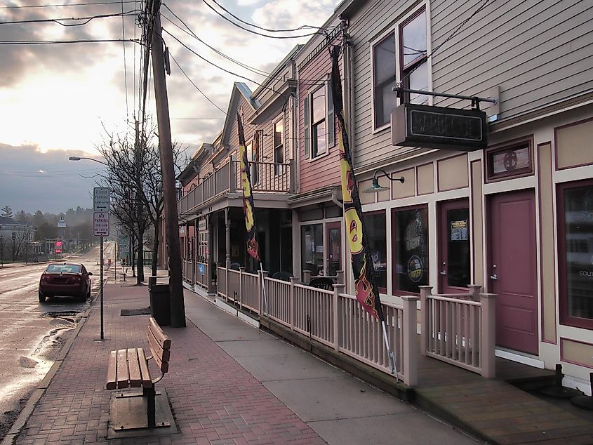 The small village of Camillus in upstate New York, USA, captured at sunrise after a rain shower.