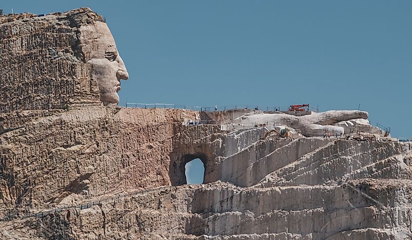 Close-up view of the Crazy Horse Memorial in South Dakota.