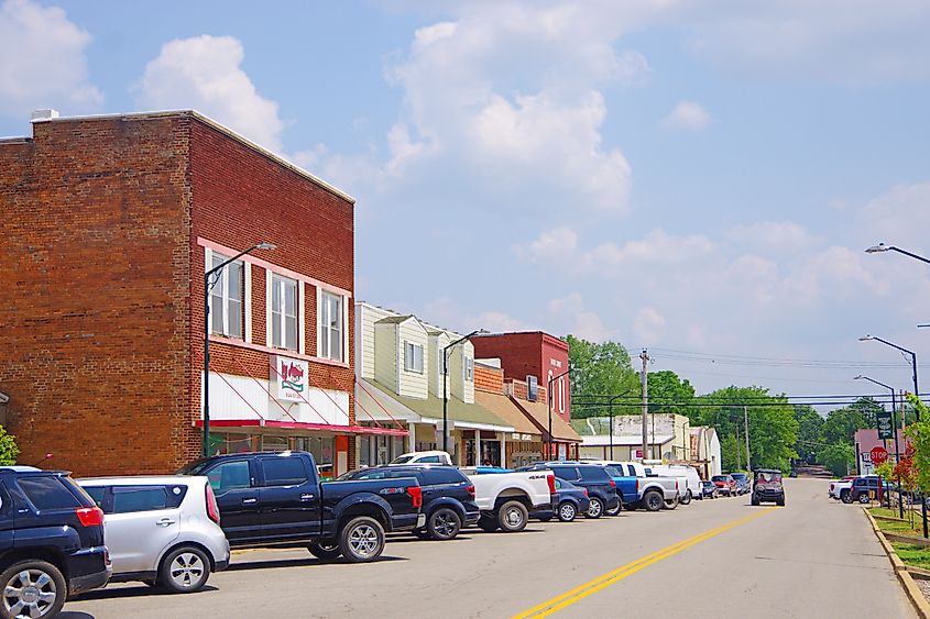 Businesses along 1st Street (Missouri Route 17) in Mountain View, Missouri