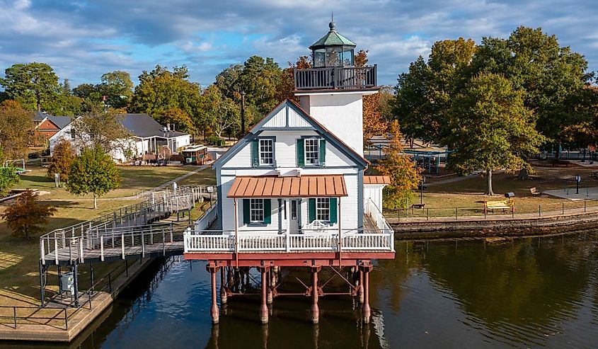 Aerial View of the Roanoke River Lighthouse in Edenton North Carolina