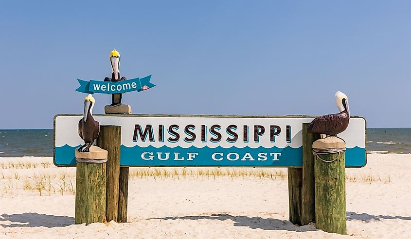 Mississippi Gulf Coast sign on the ocean