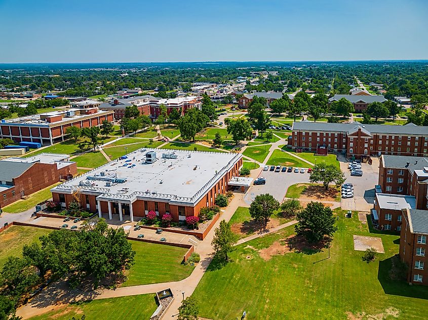 Aerial view of the Oklahoma Baptist University campus in Shawnee, Oklahoma.