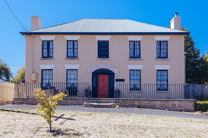 A Georgian brick building in the rural historic town of Bothwell, Tasmania, Australia.
