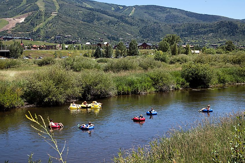 Tubing on the Yampa River in Steamboat Springs, Colorado.