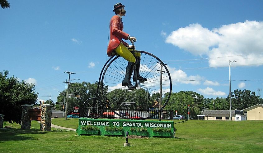 Statue of Ben Bikin in Ben Bikin Park in Sparta, Bicycle Capital of Wisconsin