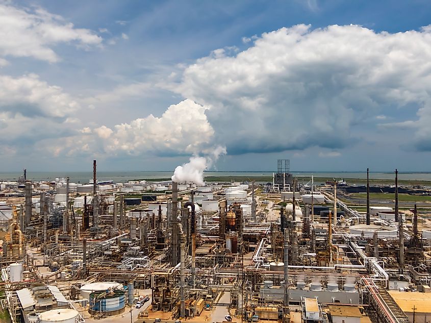 Aerial views of an oil refinery on the Texas Gulf Coast