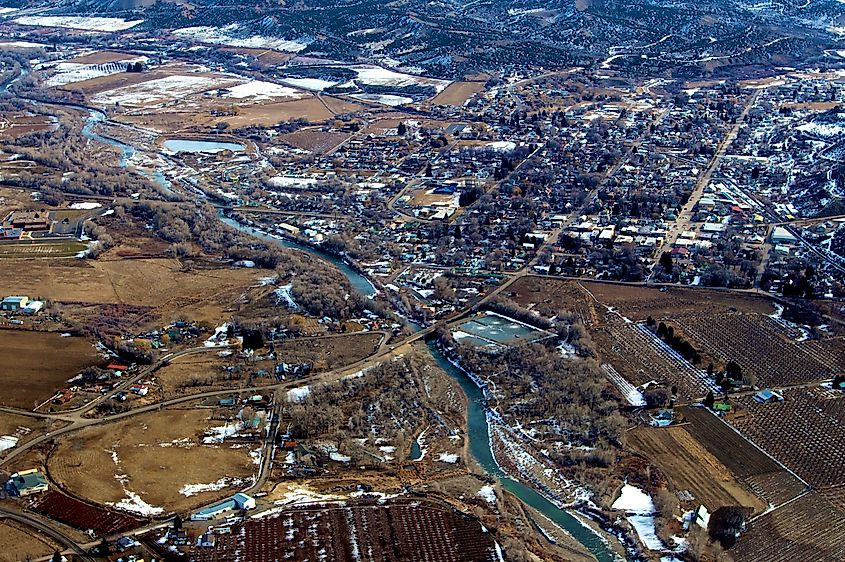 Aerial view of Paonia, Colorado.