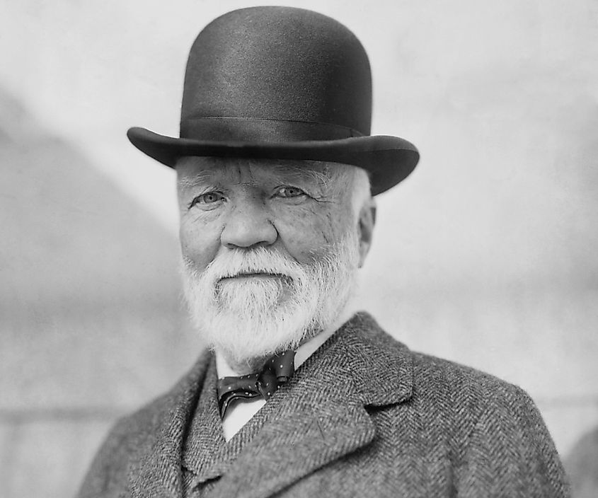 Andrew Carnegie on return from his annual visit to Europe, NYC.