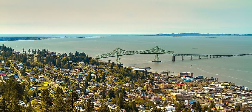 Aerial view of Astoria in the state of Oregon.