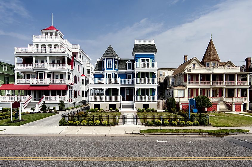 Colorful Victorian style houses in Cape May, New Jersey.