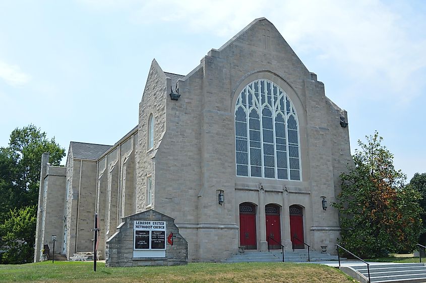  Exterior view of the Lebanon United Methodist Church, 236 N. Spalding Avenue, Lebanon, Kentucky, USA.