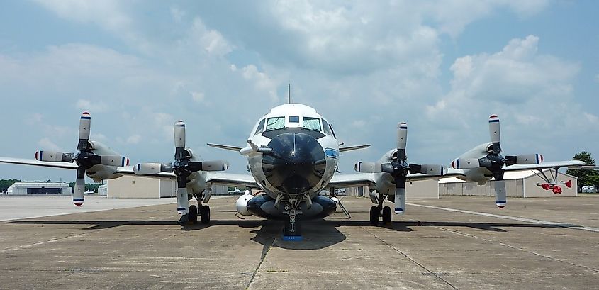 "Hurricane Hunter" - WP-3D Orion is used to go into the eye of a hurricane for data collection and measurements purposes.