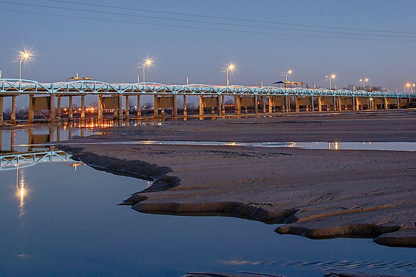 Harmony Bridge in Bixby, Oklahoma at night.