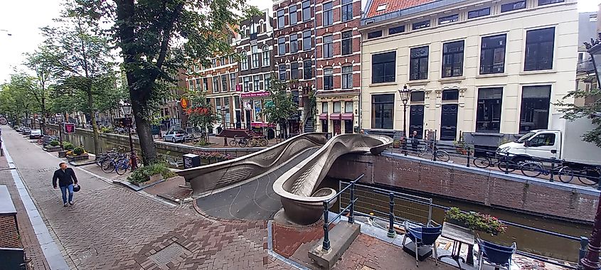 World's first 3D printed steel bridge in Amsterdam, The Netherlands.