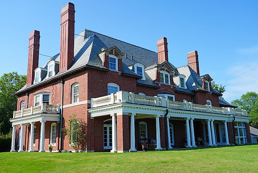  View of the Bar Harbor Historical Society, located in the landmark La Rochelle mansion in Acadia National Park, Mount Desert Island, Maine