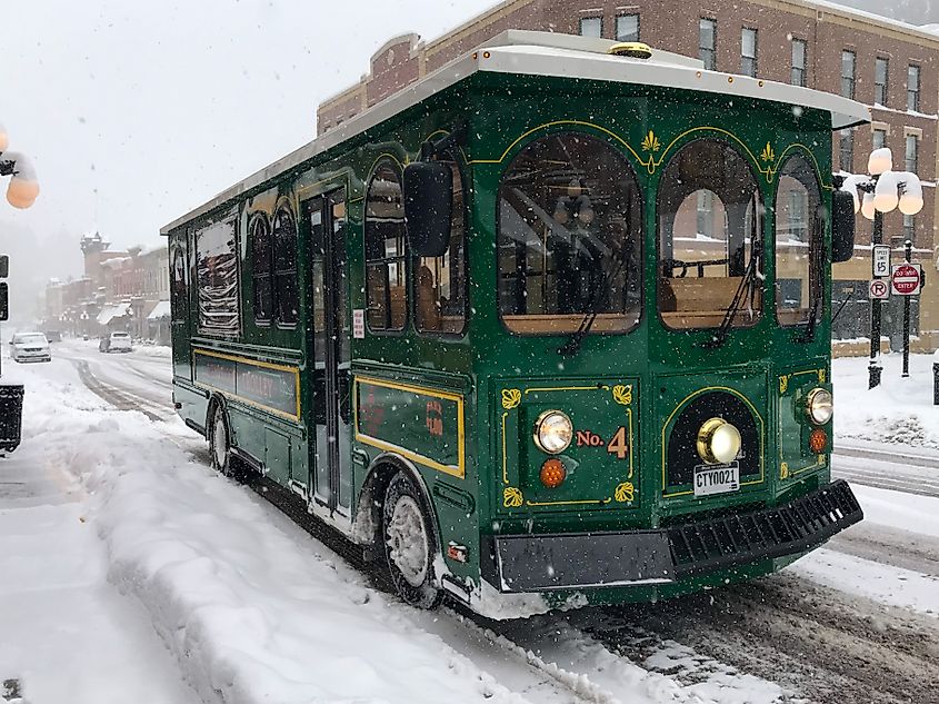 The famous Deadwood Trolley coach in winter