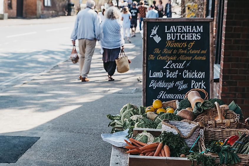 Fresh local produce on sale in Lavenham Butchers in Lavenham