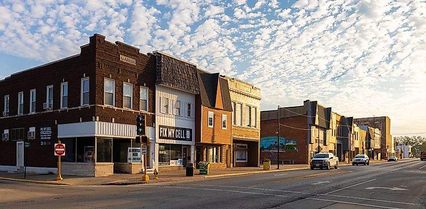 The old business district on Main Street in Olney, Illinois