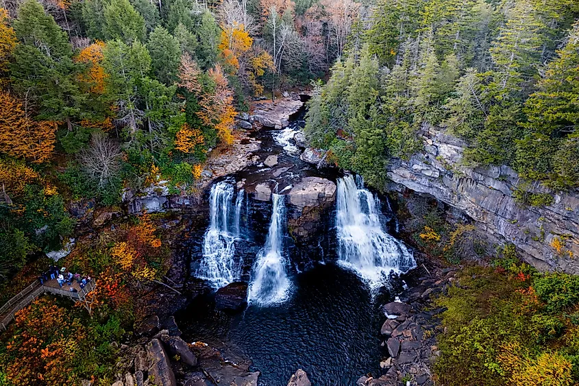 An aerial view of the Blackwater Falls near Davis, West Virginia.
