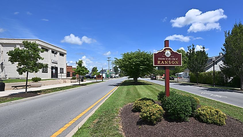 Welcome sign for Ranson, West Virginia on the border with Charles Town