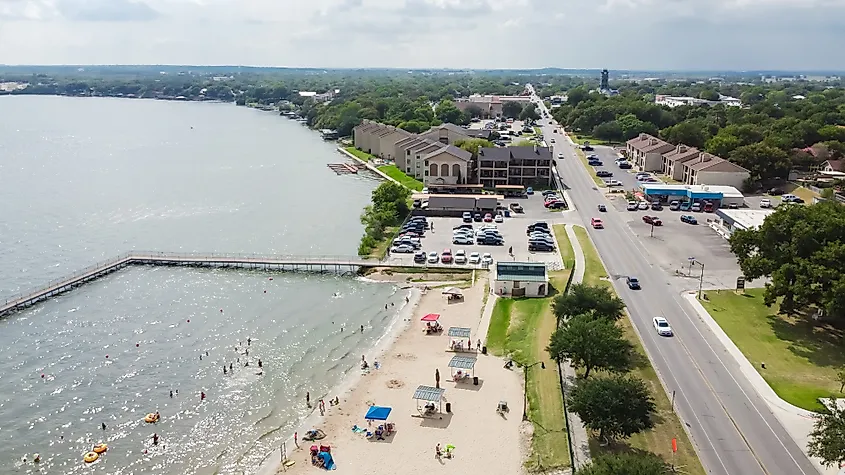 Aerial view City Beach Park in Granbury, Texas