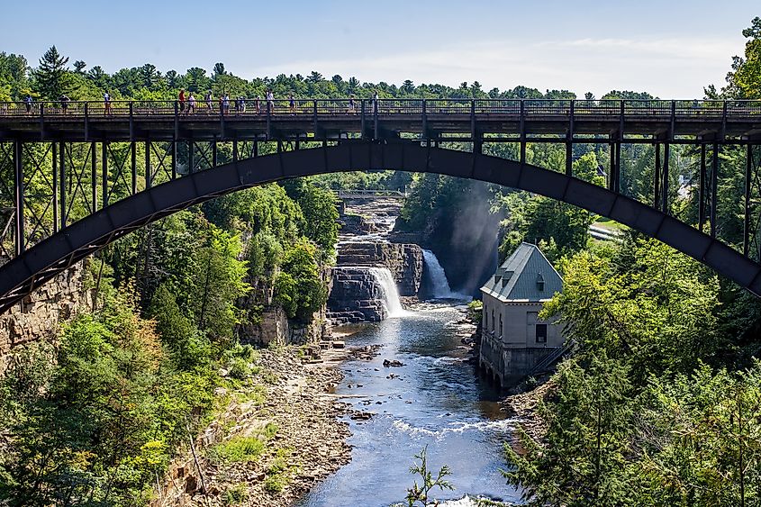 A bridge over the gorgeous Ausable Chasm landscape.