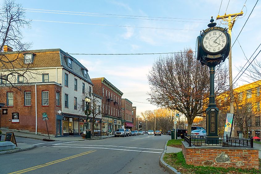 Landscape view of the corner of Main Street and South Street in Beacon, NY