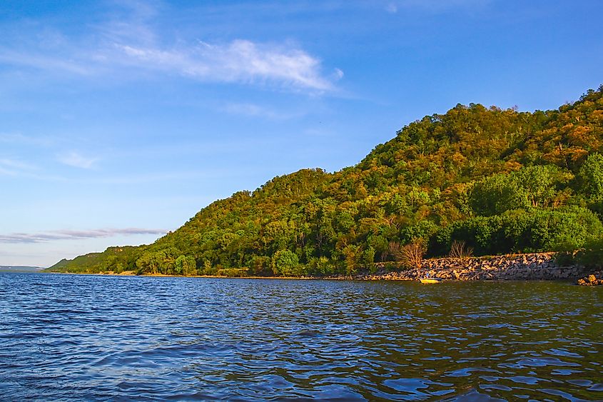 View of forests along the coast near the town of Lake City in Minnesota.