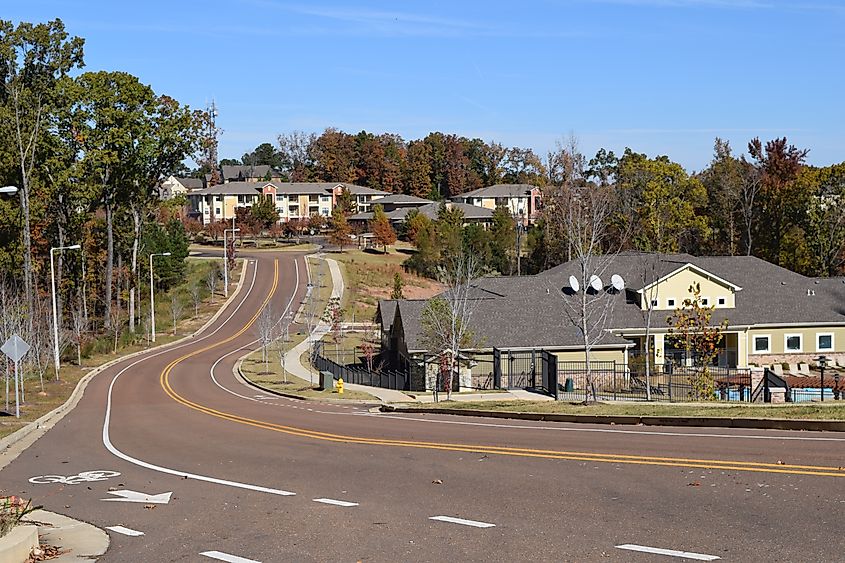 Bike-friendly road in Oxford, Mississippi.