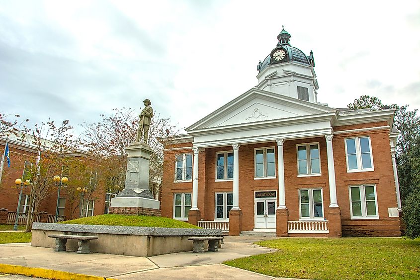 West Feliciana Parish Clerk of Court and the Confederate Soldier Memorial in St. Francisville, Louisiana