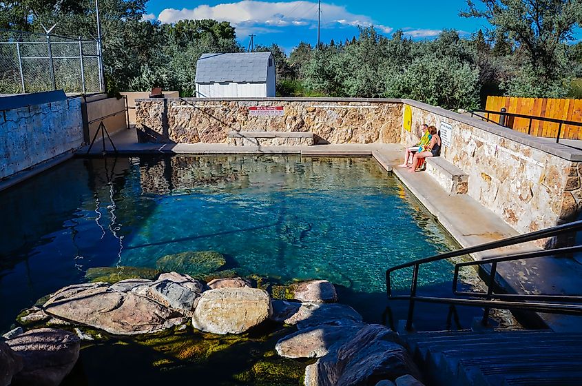 Natural hot springs encased in a rock pool in Saratoga, Wyoming.