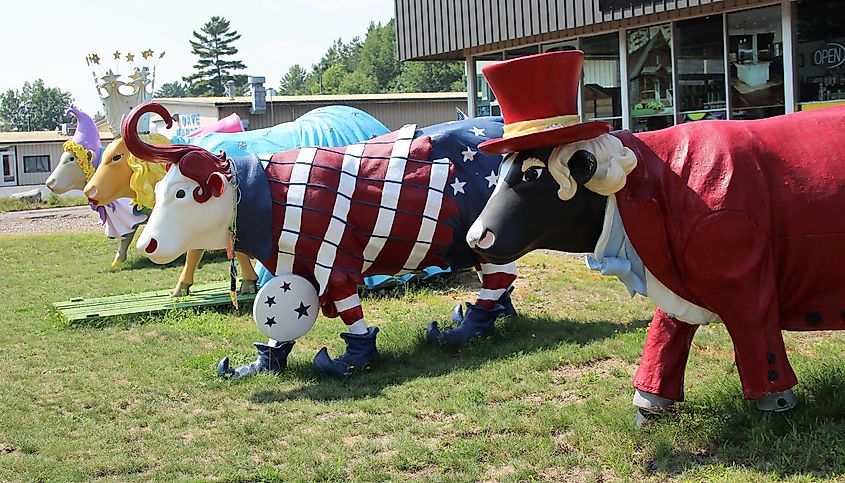 Patriotic painted cows in Minocqua, Wisconsin.