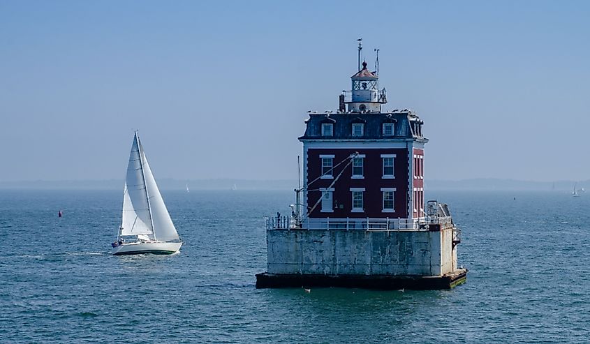 New London Ledge Lighthouse is a lighthouse in Groton, Connecticut on the Thames River at the mouth of New London harbor.