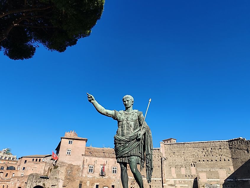 The statue of Augustus on Via dei Fori Imperiali in Rome.