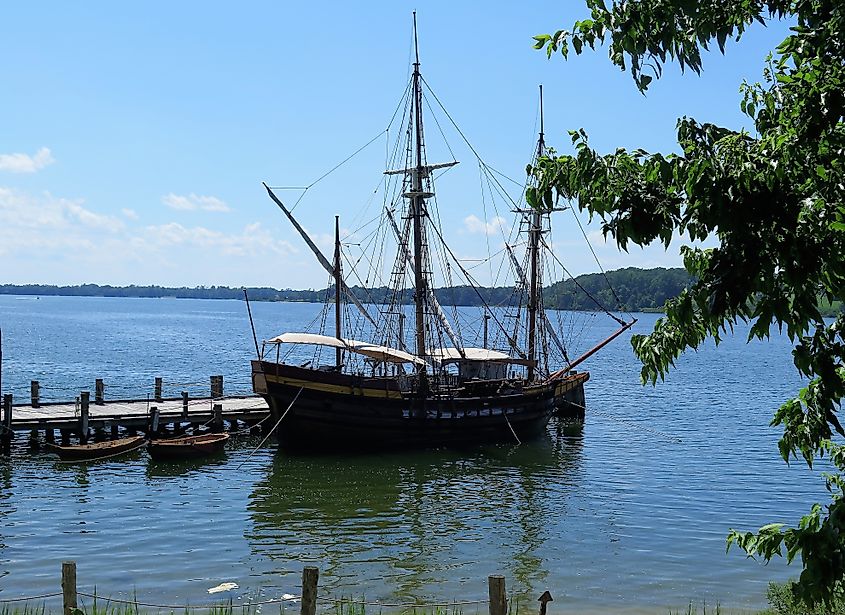 Colonial ship at St. John's Site Museum, Historic St. Mary's City, Maryland, USA.