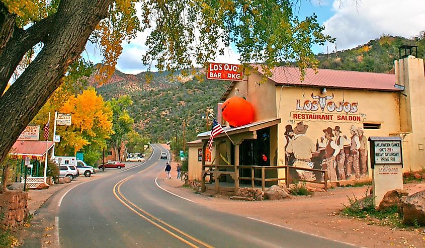 Downtown street in Jemez Springs, New Mexico.