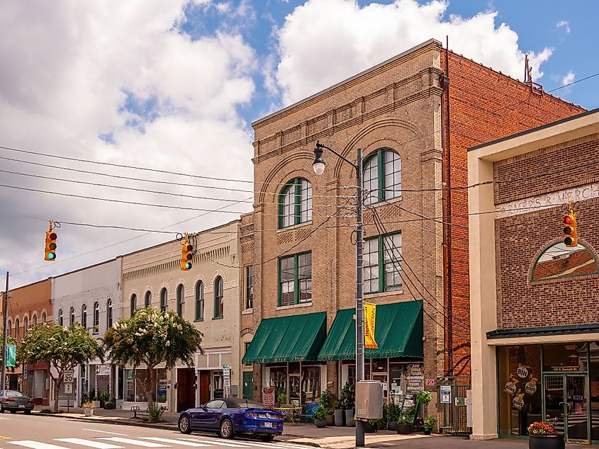 Old brick buildings in downtown Henderson, North Carolina