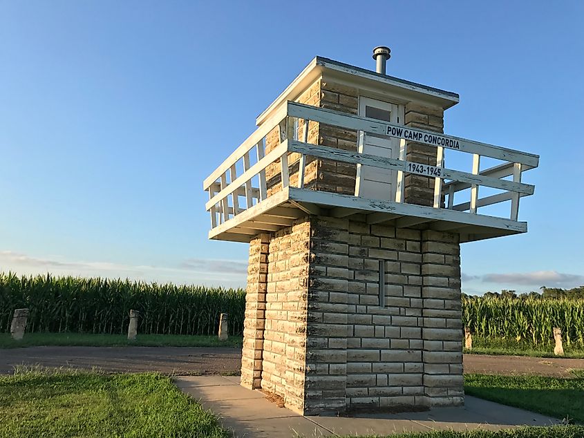 A prison camp watchtower in Concordia, Kansas.