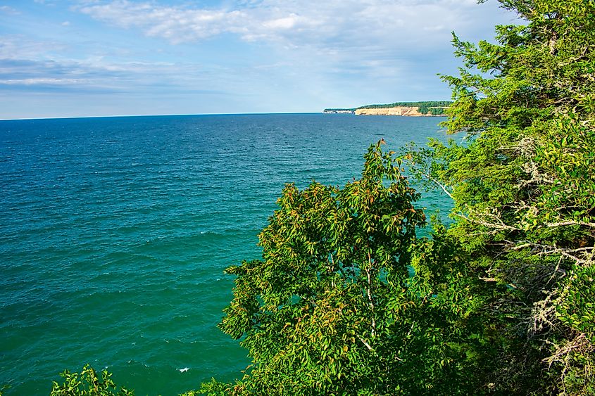 Amazing view of Lake Superior and Grand Island from Lower Outlook at Miner's Castle in Pictured Rocks National Lakeshore